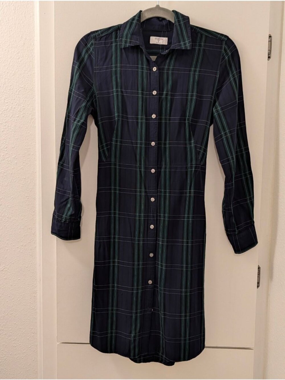 Untuckit Devon Womens Plaid Button-Down Shirt Dress With Tie Waist Size 2 Navy &